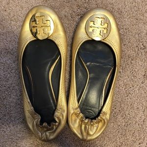 Gold Tory Burch Reva Metallic Flats